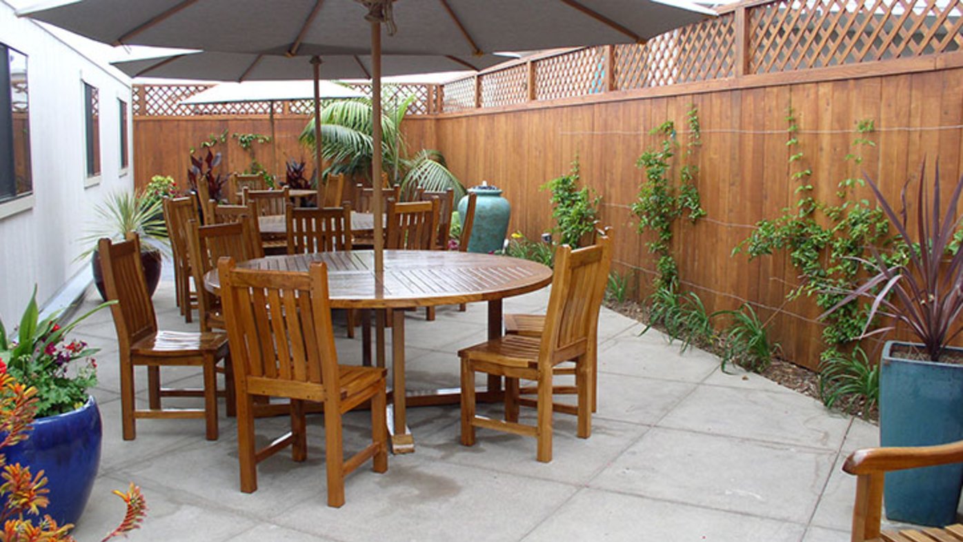 Outdoor patio with tables