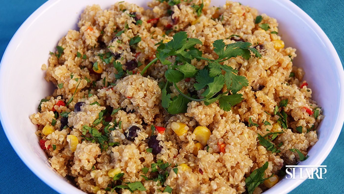 Quinoa, black bean and sweet potato bowl (recipe)