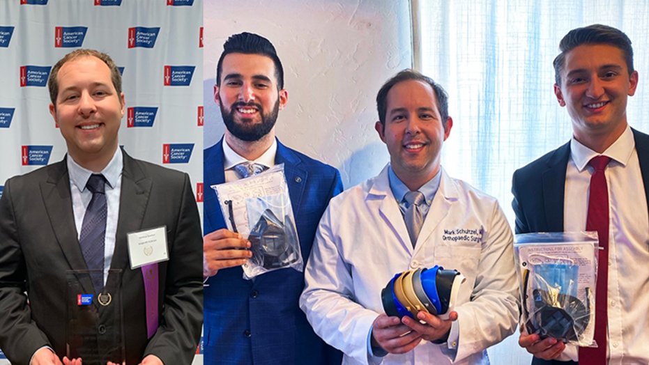 Drs Schultzel with awards and 3D-printed masks