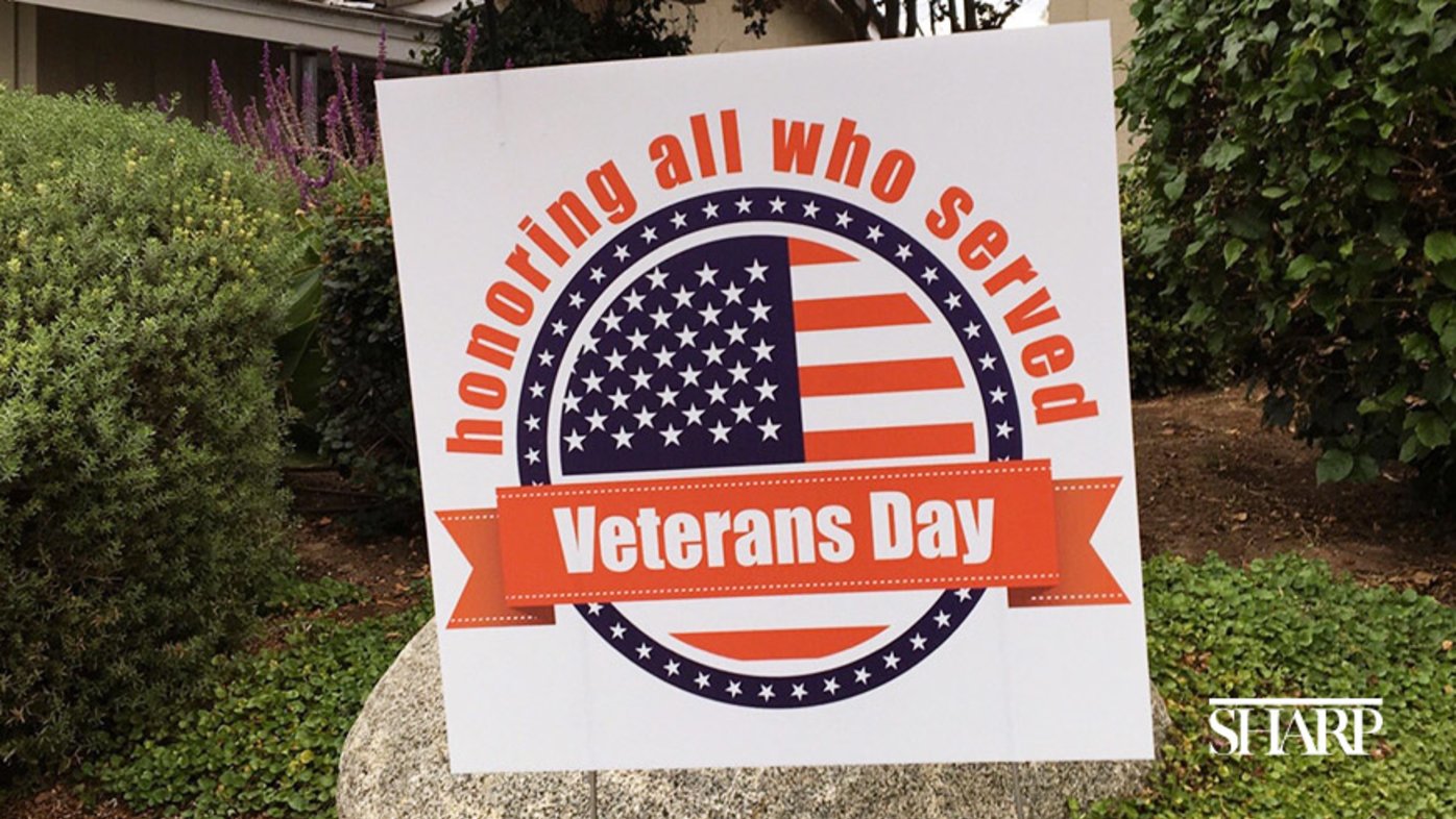 Yard sign honoring veterans in San Diego