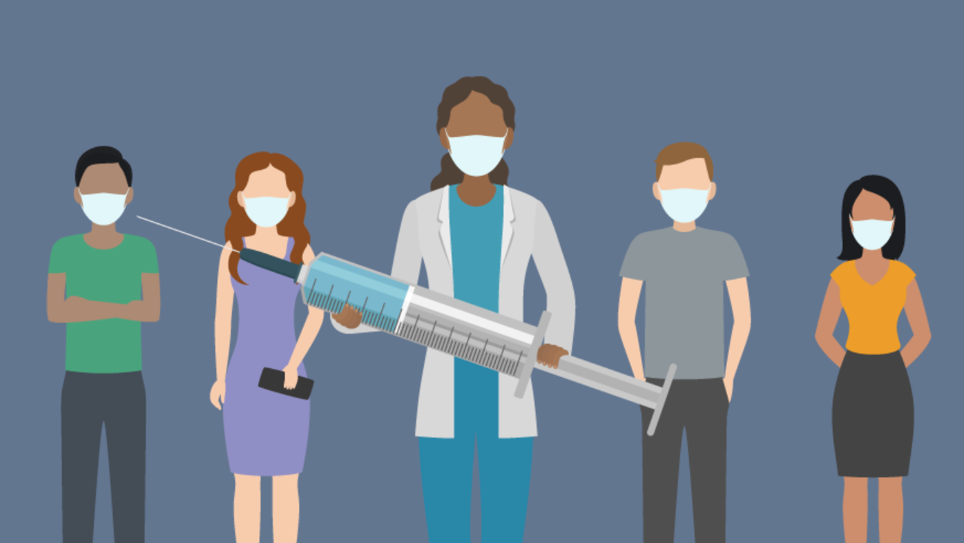 Doctor with syringe protect people from COVID-19