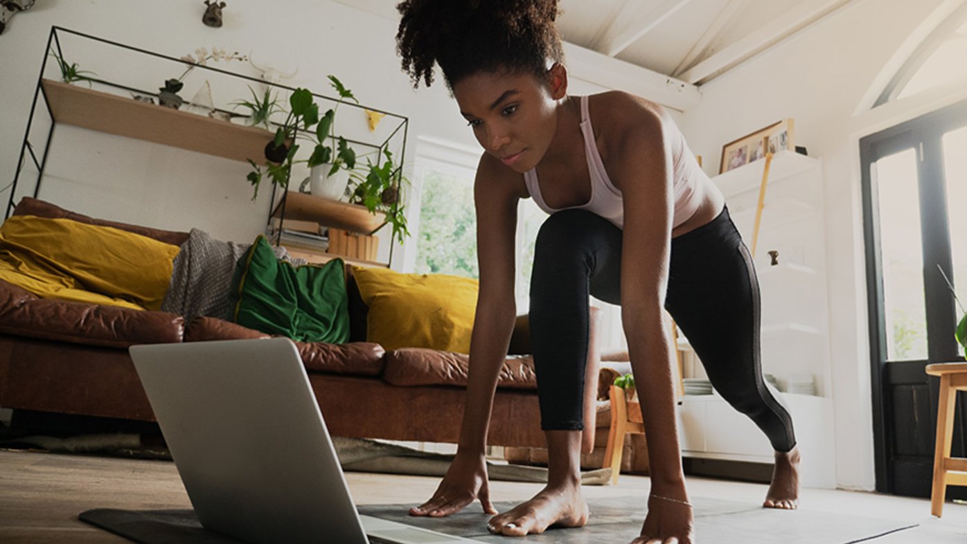 Woman exercising at home