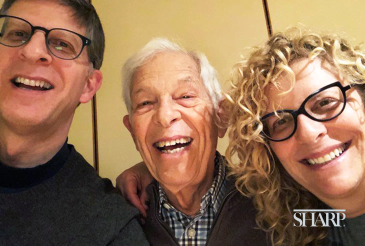 Seymour Schpoont enjoys time with his children, Robert (l) and Sandra (r), as he continues to recover from brain surgery.