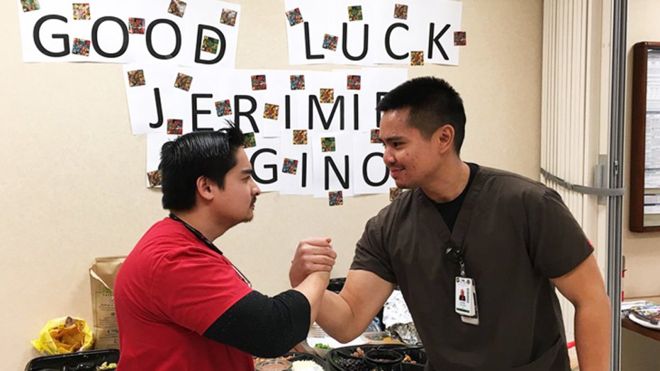 Jerimie and Gino’s colleagues at Sharp Rees-Stealy threw them a party when the two were accepted to the LVN to RN program at National University.