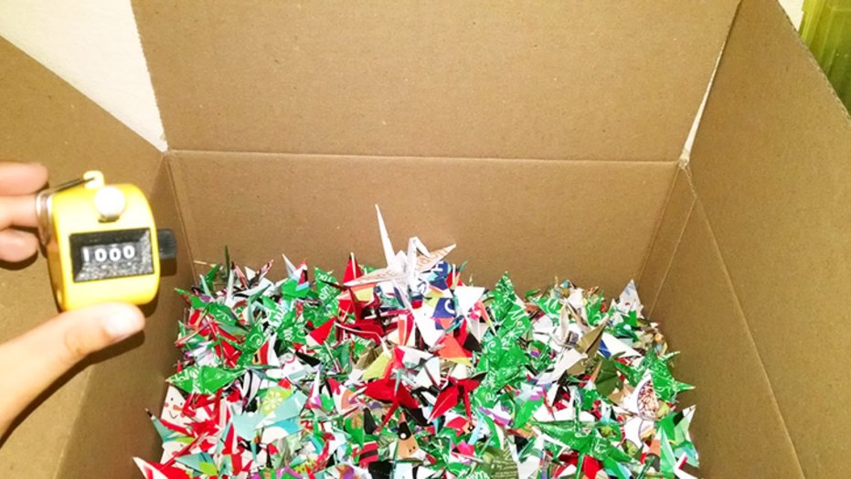 After Mari Pitts finished folding all the cranes, she donated them to Sharp HealthCare.