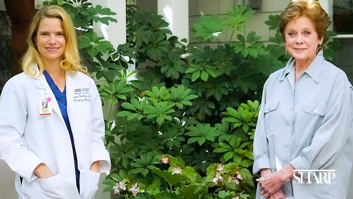 Dr. Megan DeMott (left), emergency room physician at Sharp Coronado Hospital, with patient Penny Duermeyer.