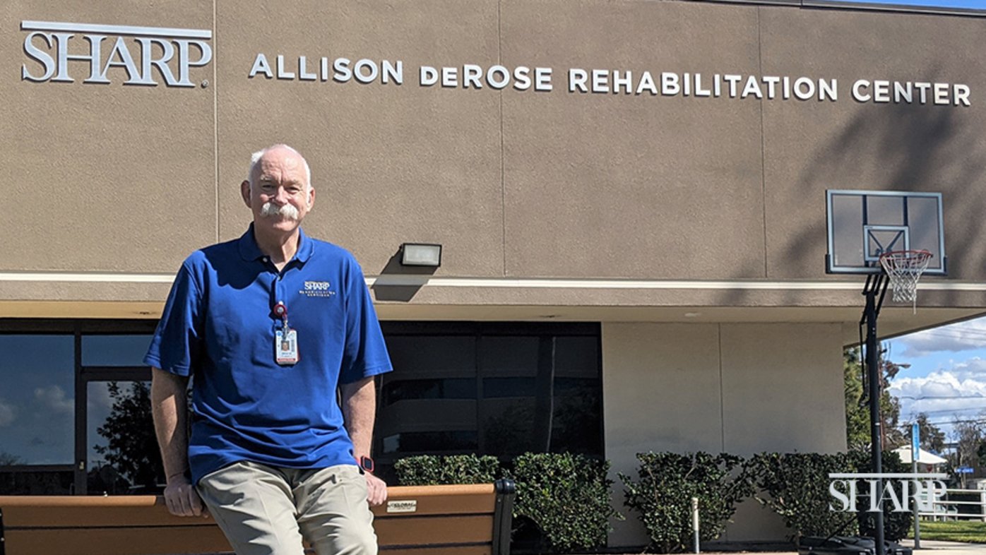 Brad Matthews is back at work as a physical therapy assistant at the Sharp Allison deRose Rehabilitation Center after experiencing sudden cardiac arrest in the parking lot.