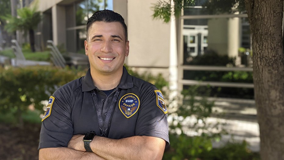 Sharp HealthCare security guard Joshua Carrasco helped save Sharp physical therapy assistant Brad Matthew’s life after Brad experienced cardiac arrest in the parking lot outside of the Sharp Allison deRose Rehabilitation Center.