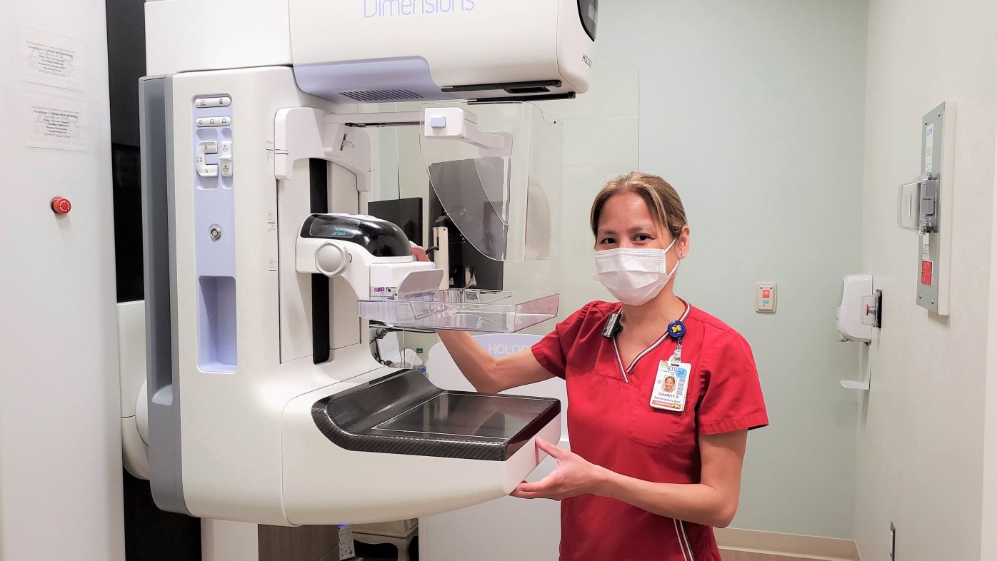 Charity Siasoco, a mammography specialist at Sharp Coronado Hospital, with the 3D mammogram equipment.