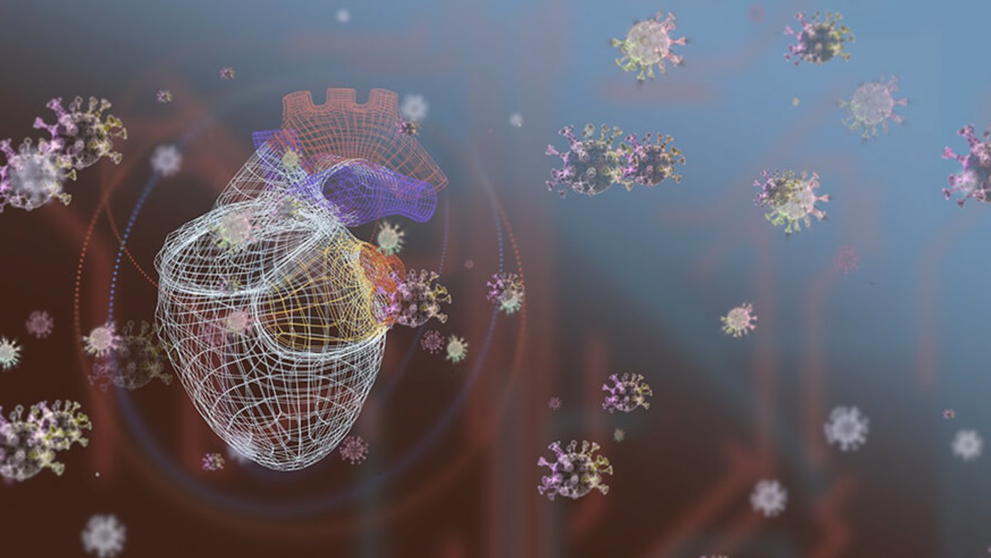 Image of heart surrounded by viruses