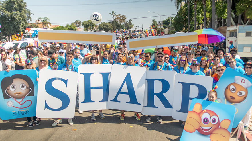 Sharp HealthCare team members assemble at the start of the 2019 San Diego Pride parade