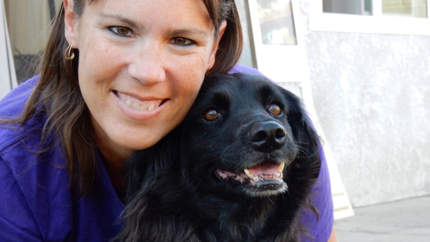 Debbi Lozon of Sharp Memorial Hospital, with her dog, Sassy.