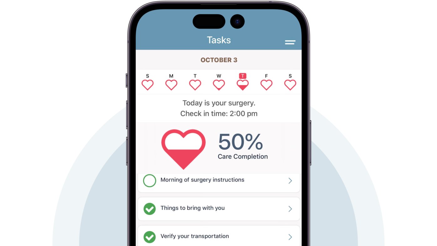 Tasks screen from the Sharp Health Companion App