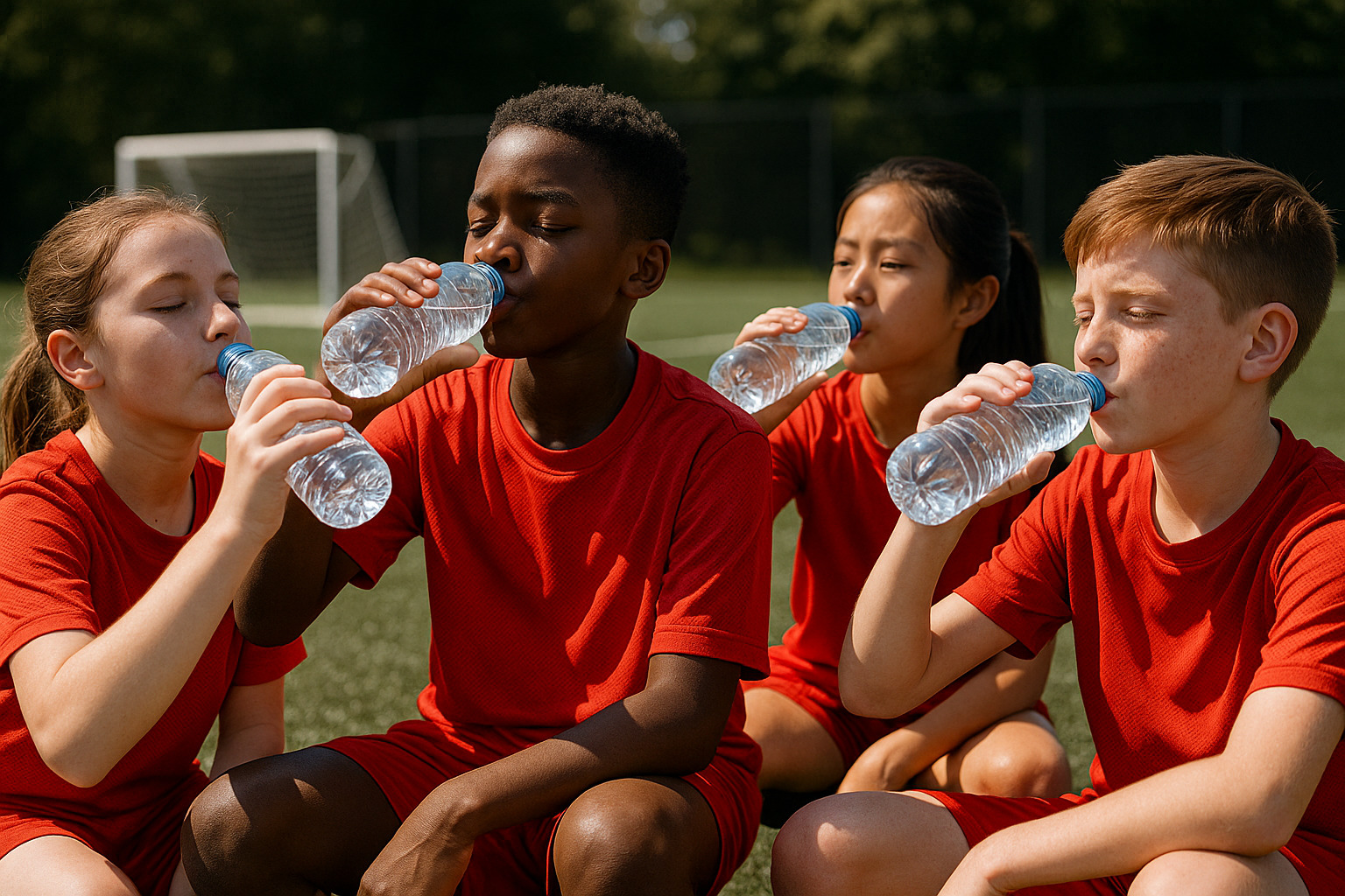Hydrating after football practice to aid recovery and focus.