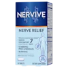Envase azul de suplemento Nervive para alivio nervioso, promete reducir molestias en 7 días, contiene 30 tabletas.