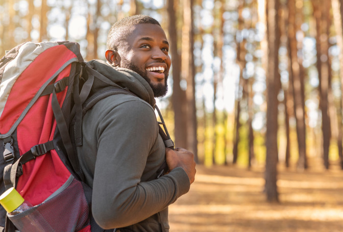 Man wearing contact lenses during hike joy of sight outdoors