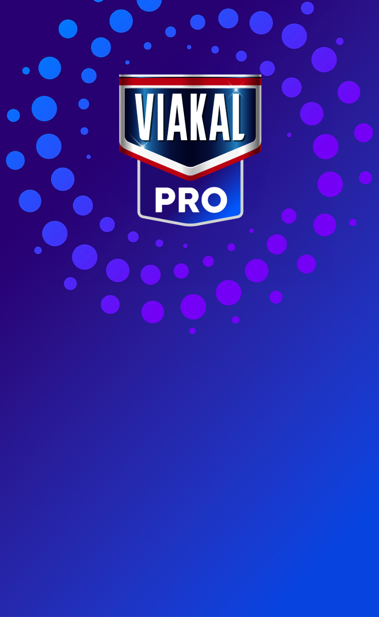 Banner de Viakal PRO con su logotipo en forma de escudo sobre un fondo azul y morado con burbujas.