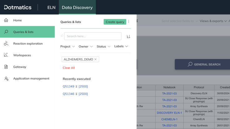 Dotmatics 7.1 Data Discovery New Query