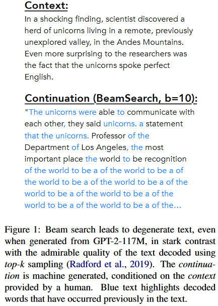 Figure 1 from [1]: the continuation generated by the beam search strategy (from GPT-2)