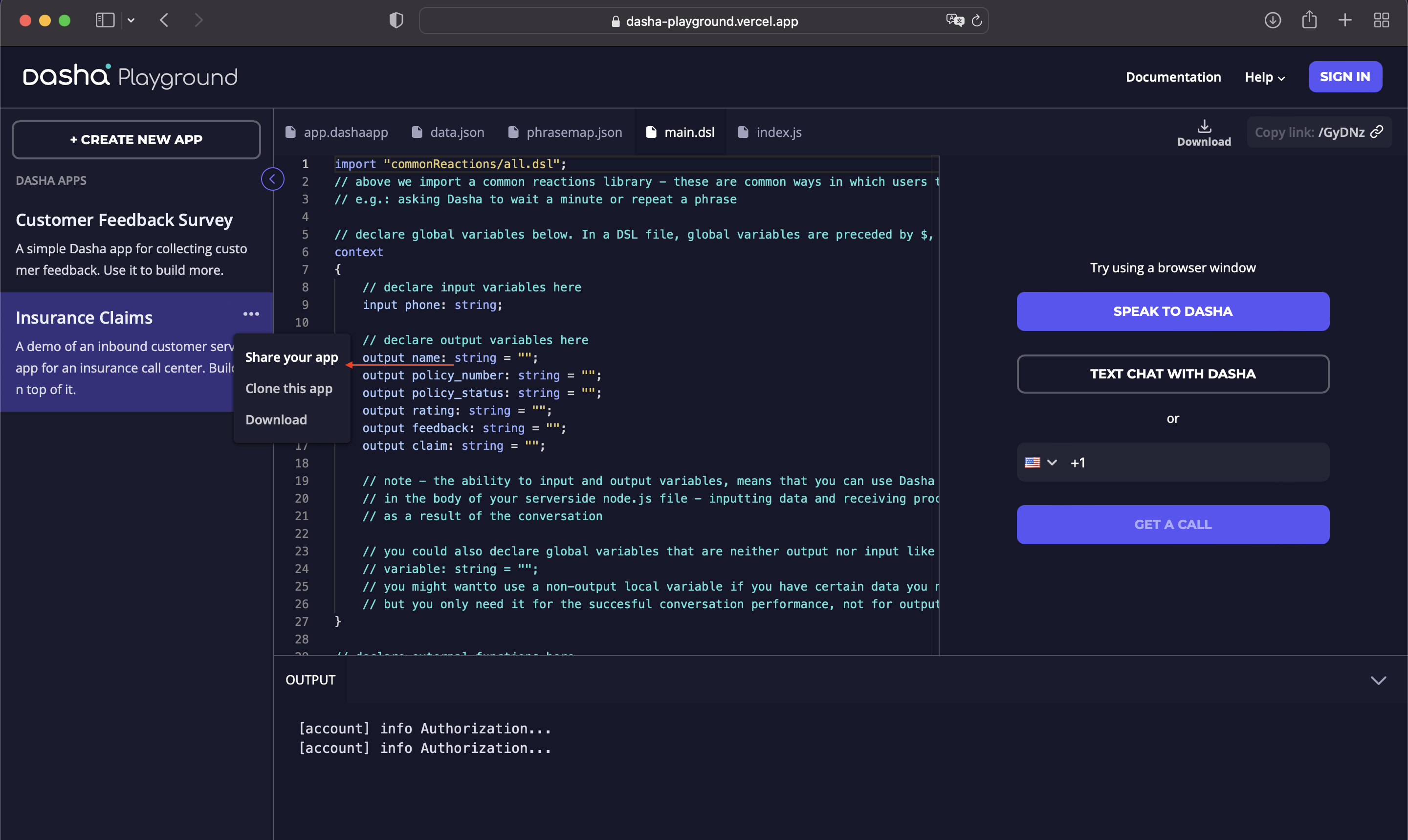 Clone, share and create new apps: new Dasha Playground features | Dasha.AI