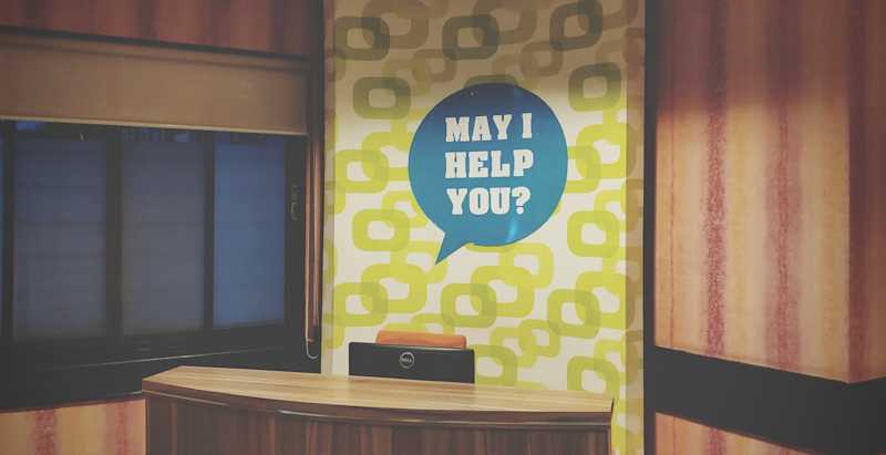 A receptionist desk with no receptionist