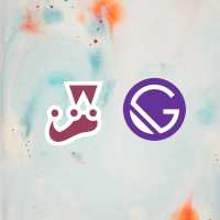 Abstract painting background with Jest and GatsbyJS logos