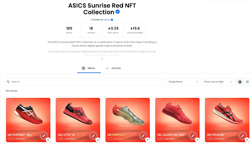 The Asics Sunrise Red NFT collection