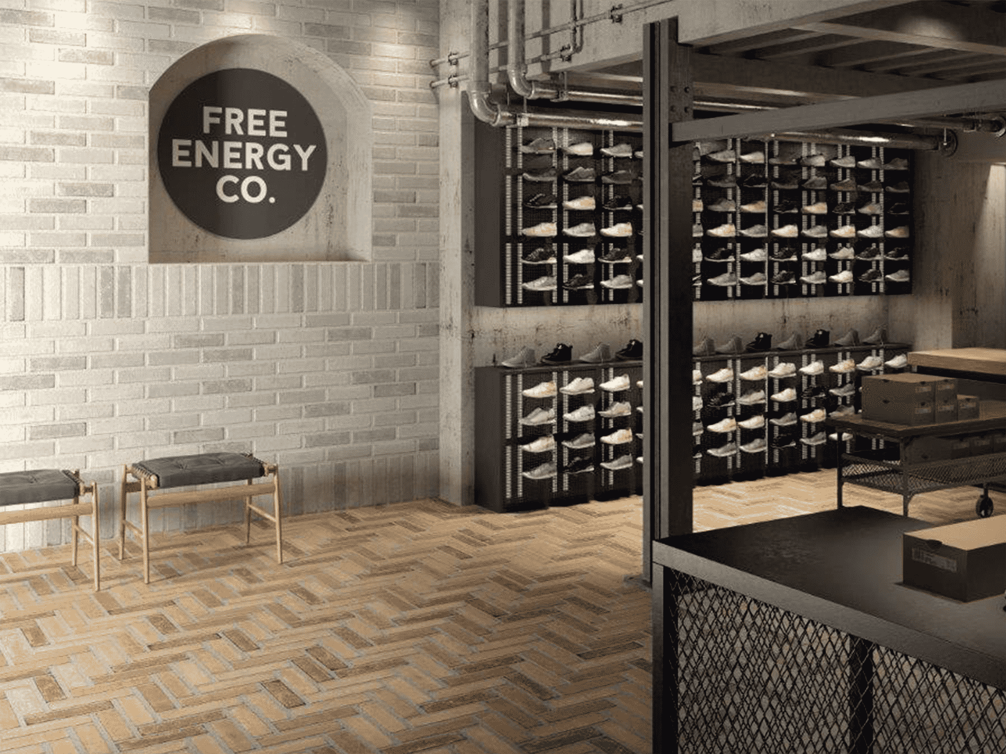 VintageBrick White Beige CU Commercial ShoeStore