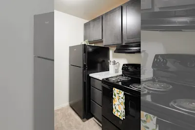 The Maiden - 1 Bed 1 Bath - Kitchen - Black Shaker Style Cabinets