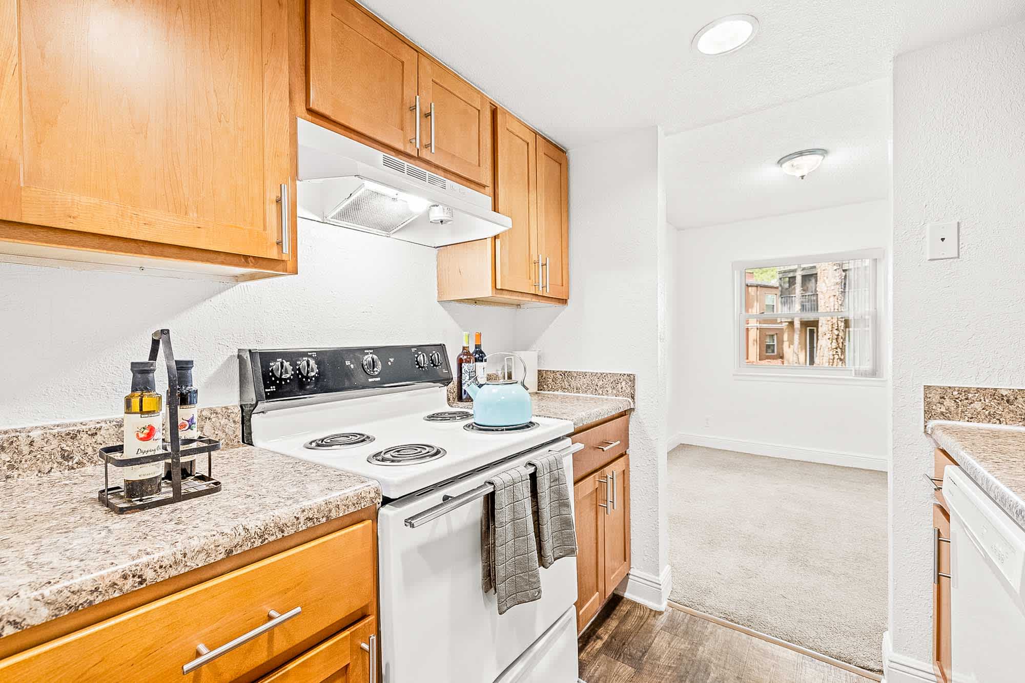 Schooner - 2 Bed 1 Bath - Kitchen - Brown Cabinets