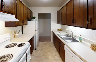 1 Bed 1 Bath - Kitchen - Walnut Cabinet Style