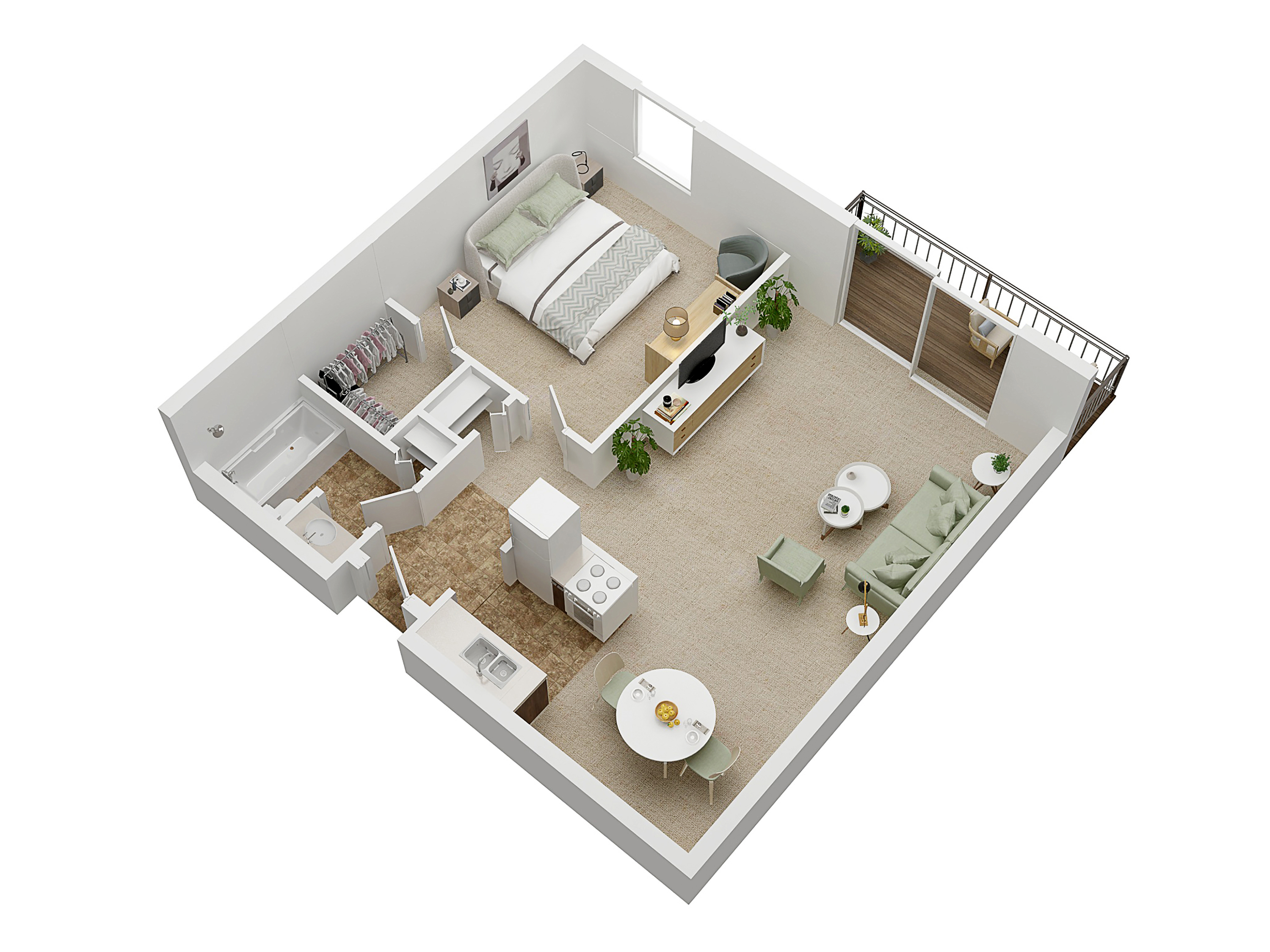 Floorplan The Allen for The Villas apartments in Ypsilanti, Michigan 1 bedrooms 1 bathrooms