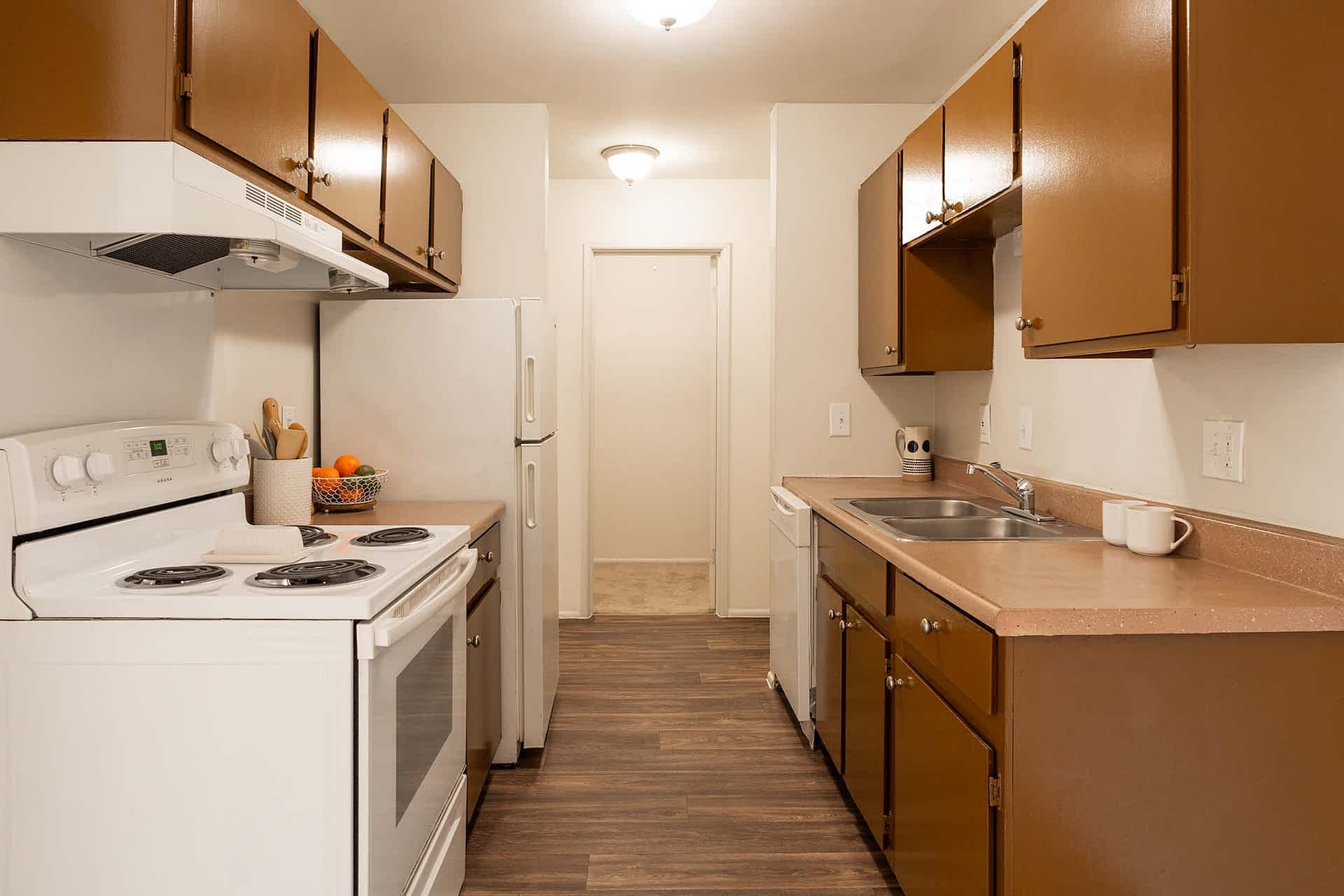 The Archibald - 2 Bed 1 Bath - Kitchen (Flat Brown Cabinets)