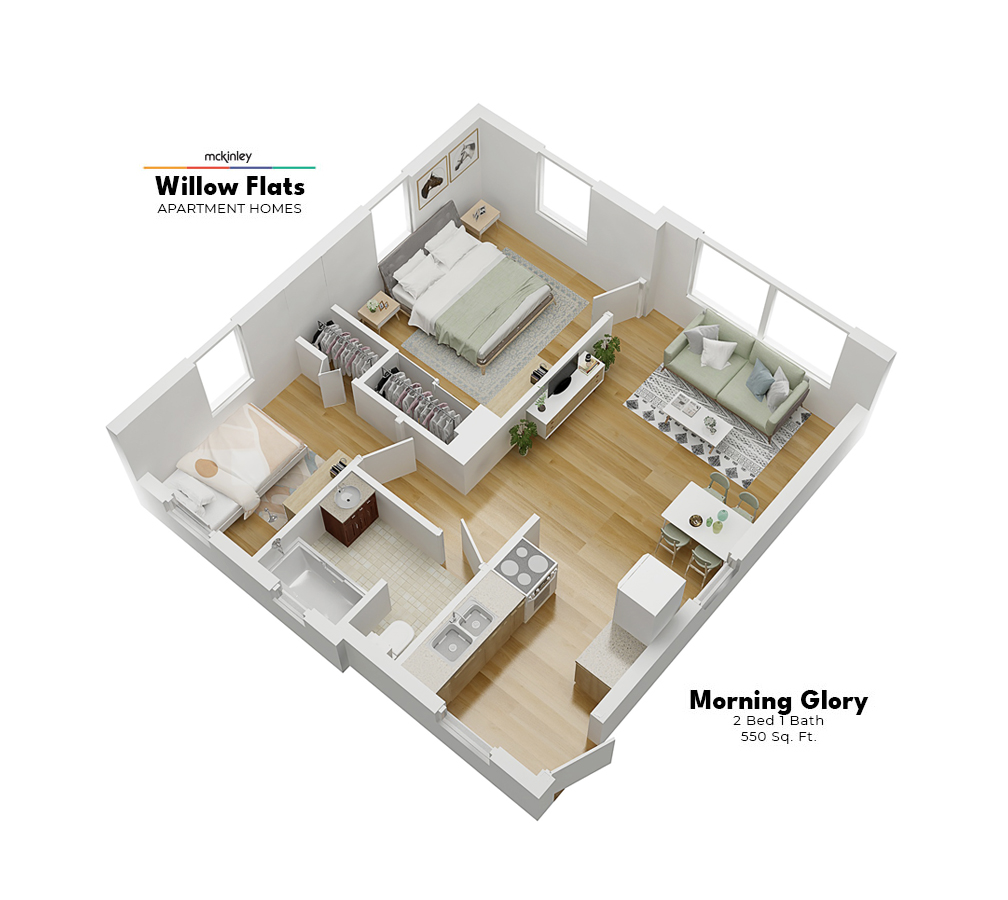 Floorplan Morning Glory for Willow Flats apartments in Tampa, Florida
