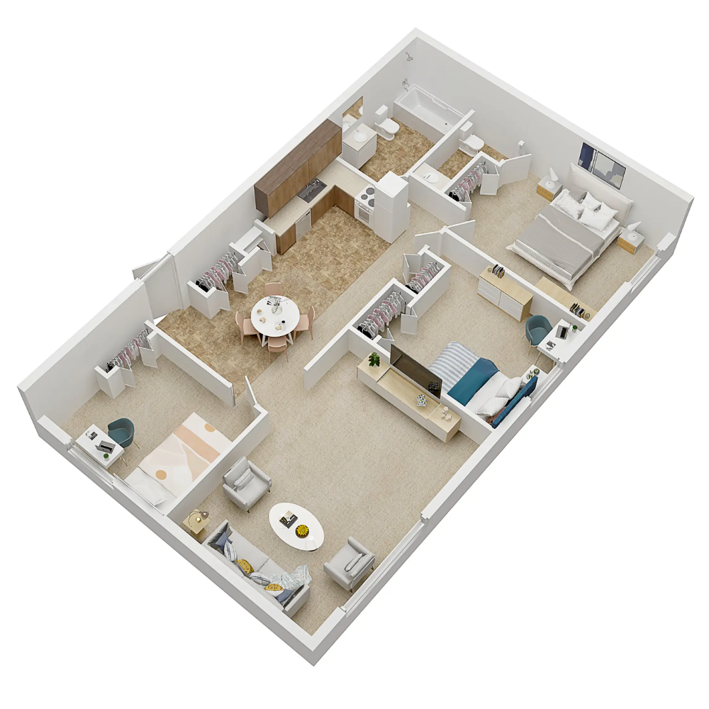 Floorplan Kerrytown for Evergreen apartments in Ann Arbor, Michigan