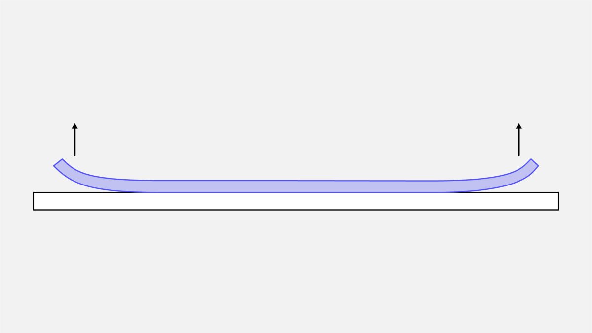 Schematic showing edge warping of a FDM part