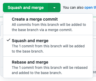 Pull requests select between squash & merge and create a merge commit