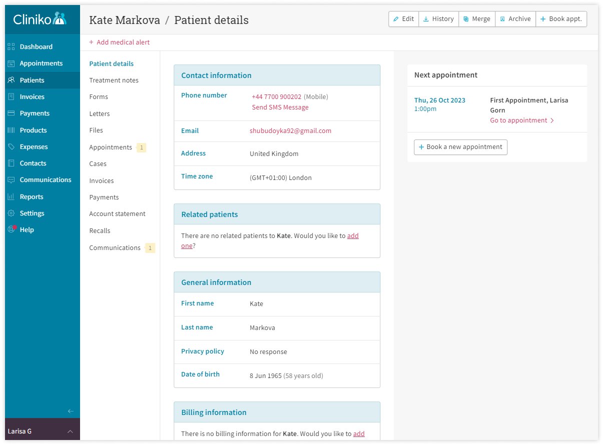 cliniko-review-patient-details