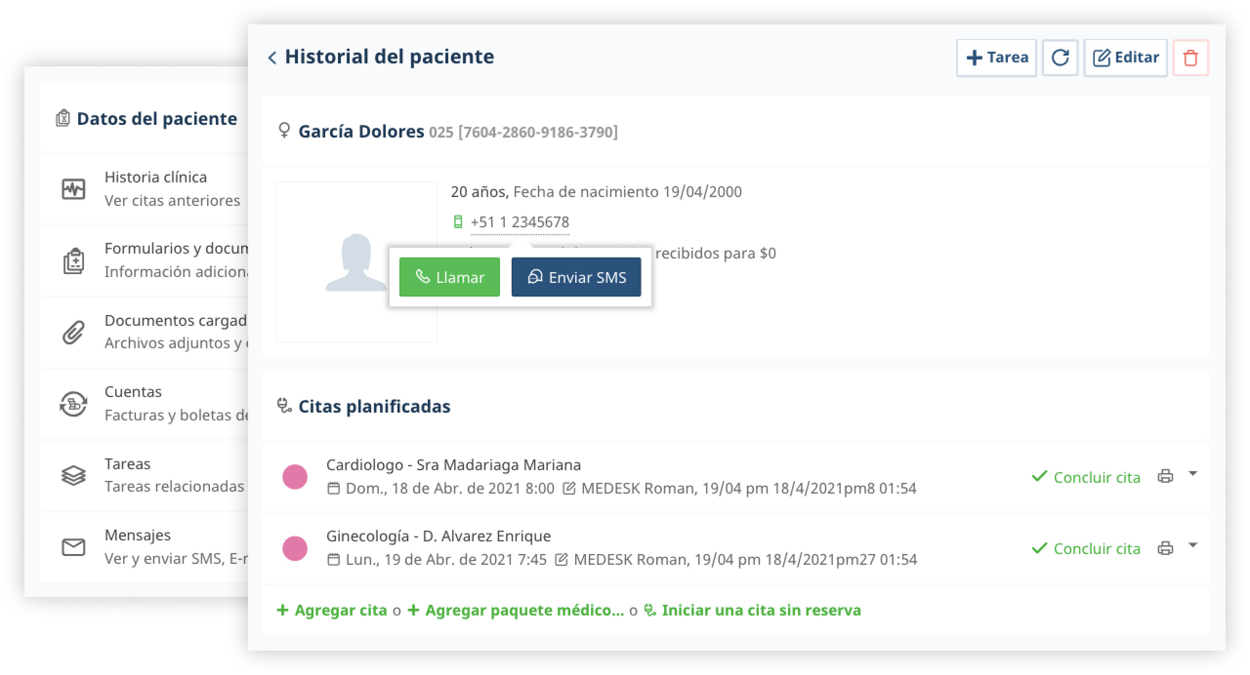 El módulo de Historial Médico de Medesk incluye