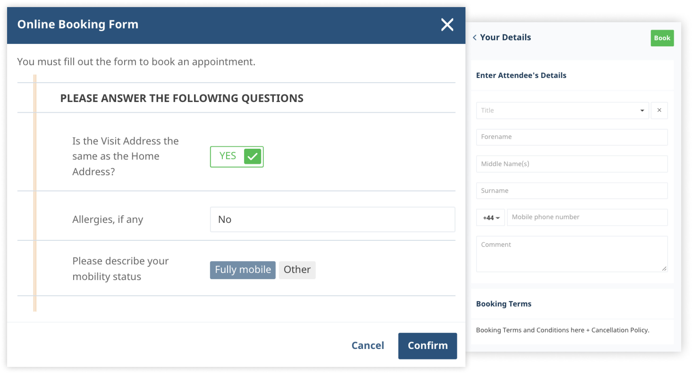 Pop-up Forms for Online Clinic Booking Systems