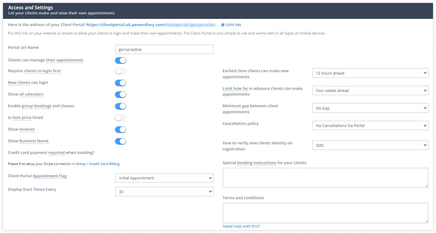 powerdiary-portal-settings