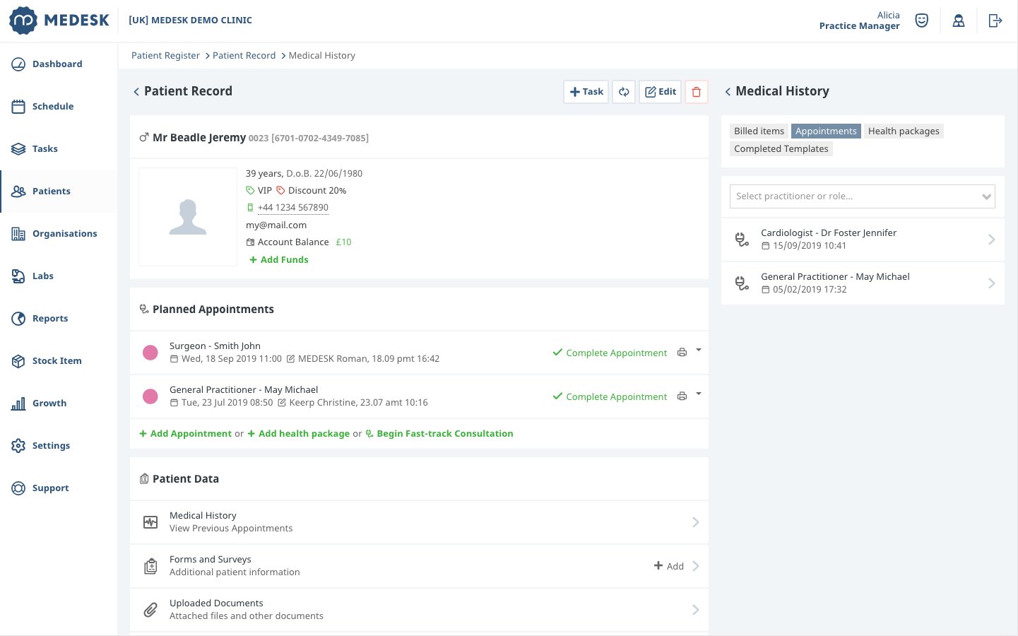 Medesk EHR online patient portal