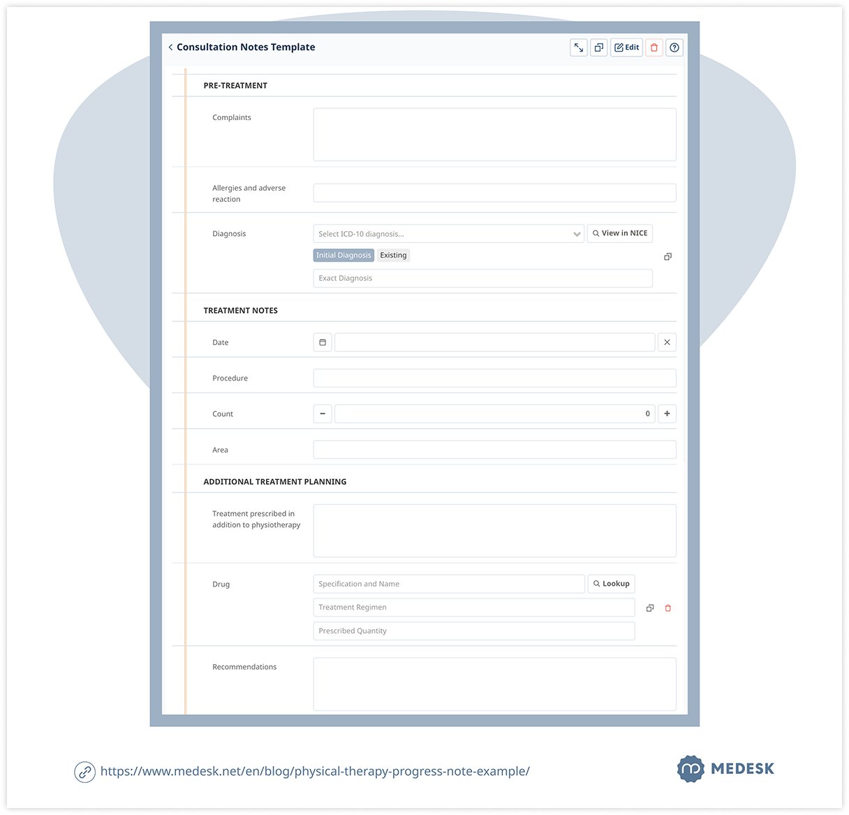 consultation notes template physical therapy