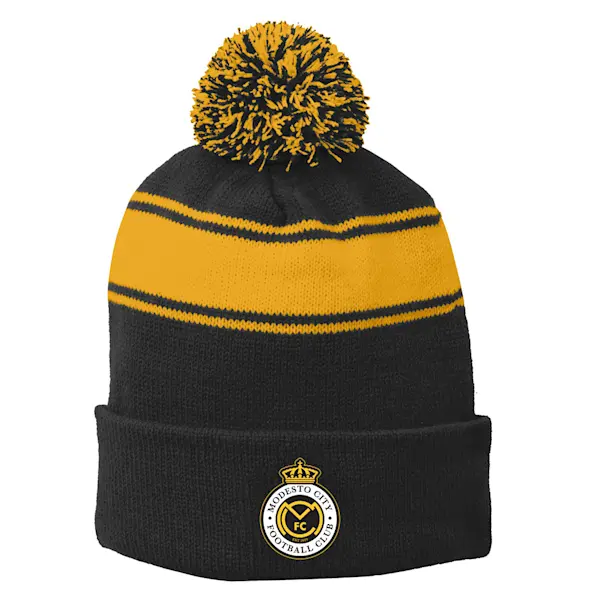 STRIPE POM POM BEANIE STC28blackgold