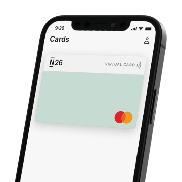 Image of N26 app with a virtual card.