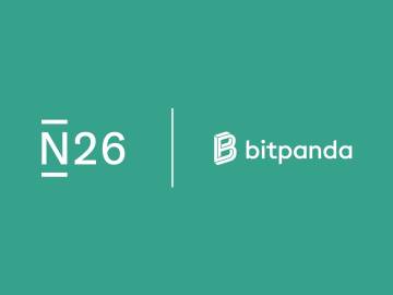 Imagen del logotipo de N26 junto al logotipo de Bitpanda en un color de fondo verde azulado.
