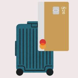 Illustration showing a N26 You card and a luggage.