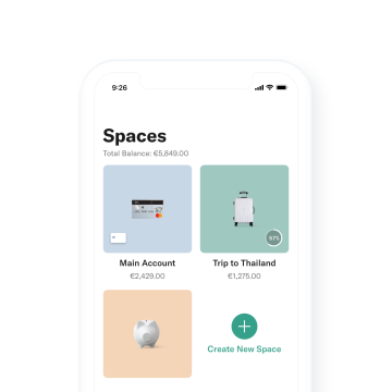Smartphone with the N26 Spaces open on it.