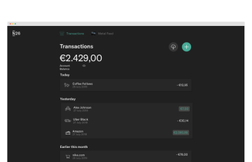 A screen capture of the N26 web-app in dark-mode.