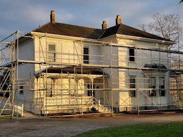 scaffolding in front of a house.